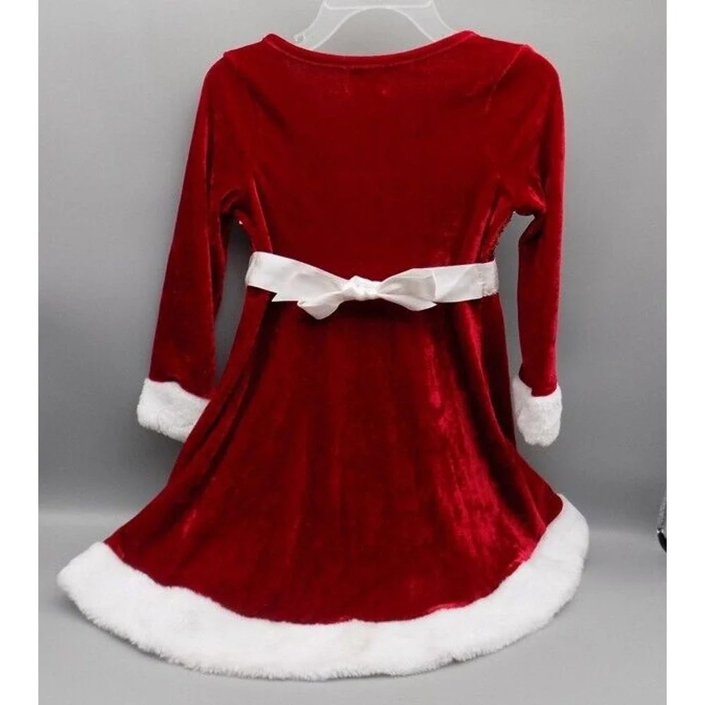 Red Velvet Velour Size 4 Holiday Christmas Dress Sequins Fur Pink & Violet New